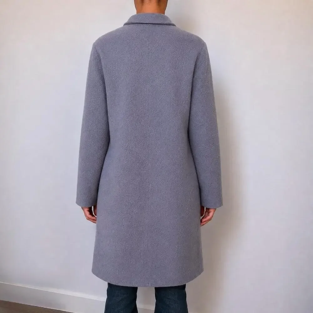 Vintage 90s Eileen Fisher 100% Wool Long Lavender trench Coat Size M Hong Kong